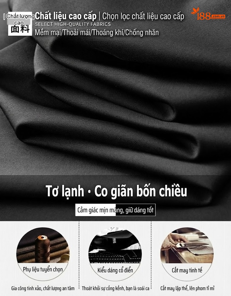 Quần Âu Nam Dáng Suông Co Giãn Thoải Mái Thêu Họa Tiết Màu Đen chi tiết 2