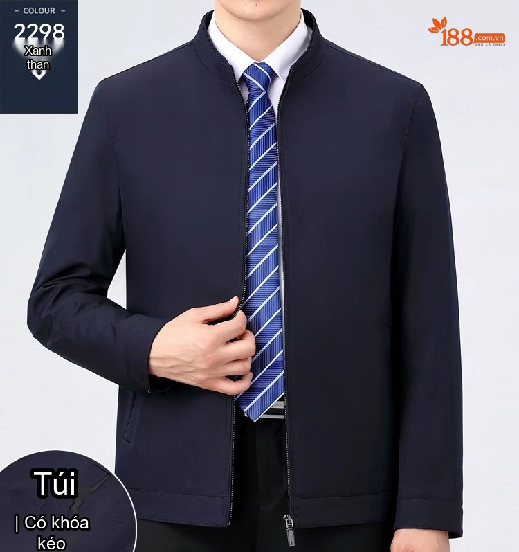Áo Khoác Nam Trung Niên Dáng Suông Lót Dệt Kim Màu Xanh Navy, Đen, Xám chi tiết 3