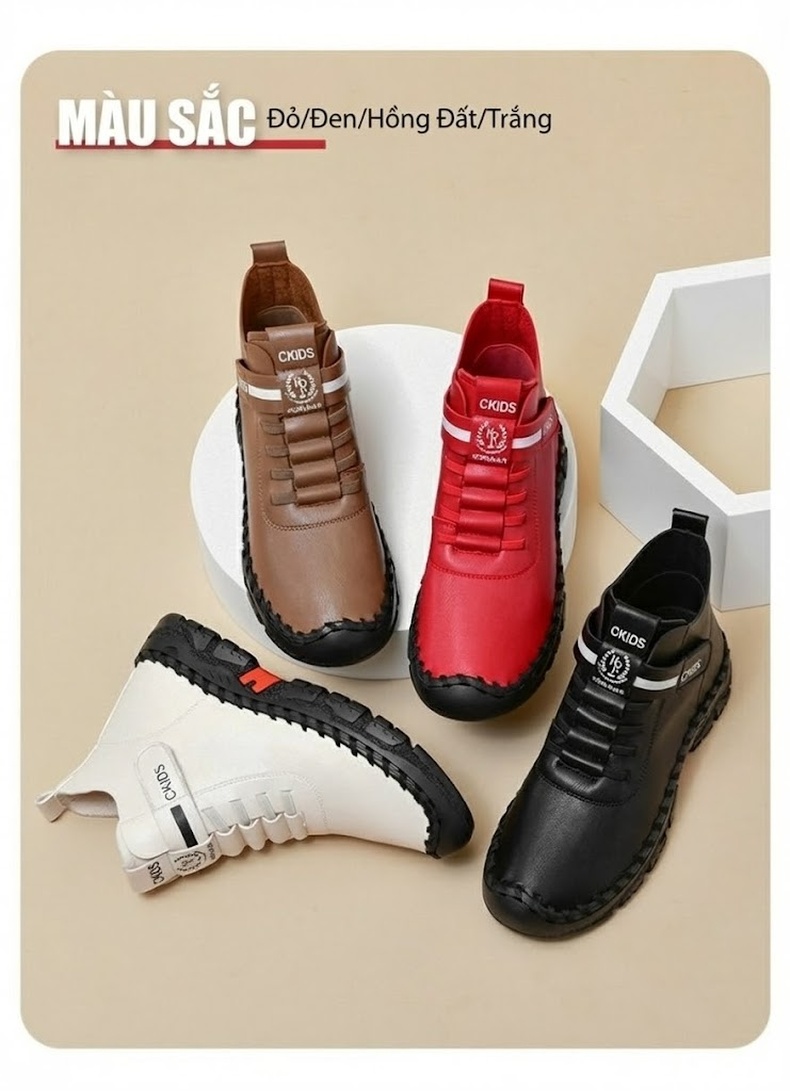Giày Martin Nữ Cao Cổ Da Bóng Size Lớn Chiều Cao Đế Khoảng 3cm Màu Trắng, Đen, Nâu, Đỏ... chi tiết 3