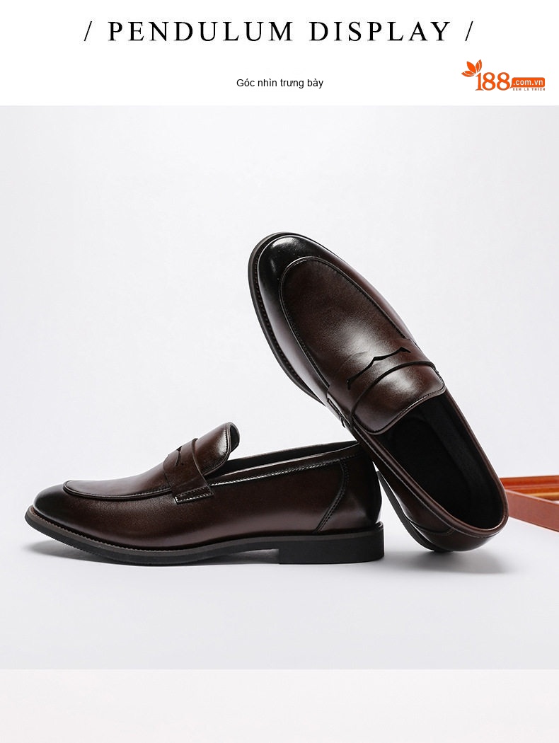 Giày Lười Nam Da Thật Penny Loafer Chiều Cao Đế Khoảng 2cm Màu Đen chi tiết 10