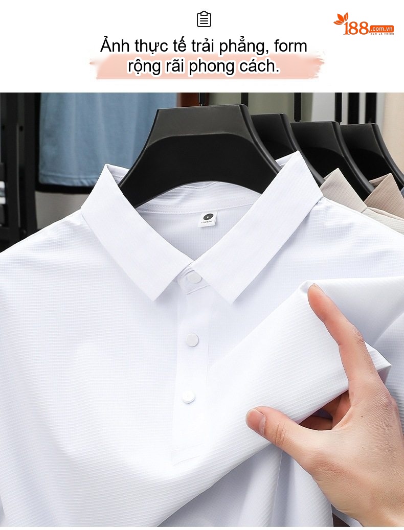 Áo Polo Nam Ngắn Tay Công Sở Thoáng Mát Kháng Khuẩn Chống Nhăn Chống Tia UV Màu Đen, Trắng, Nâu, Xám... chi tiết 12