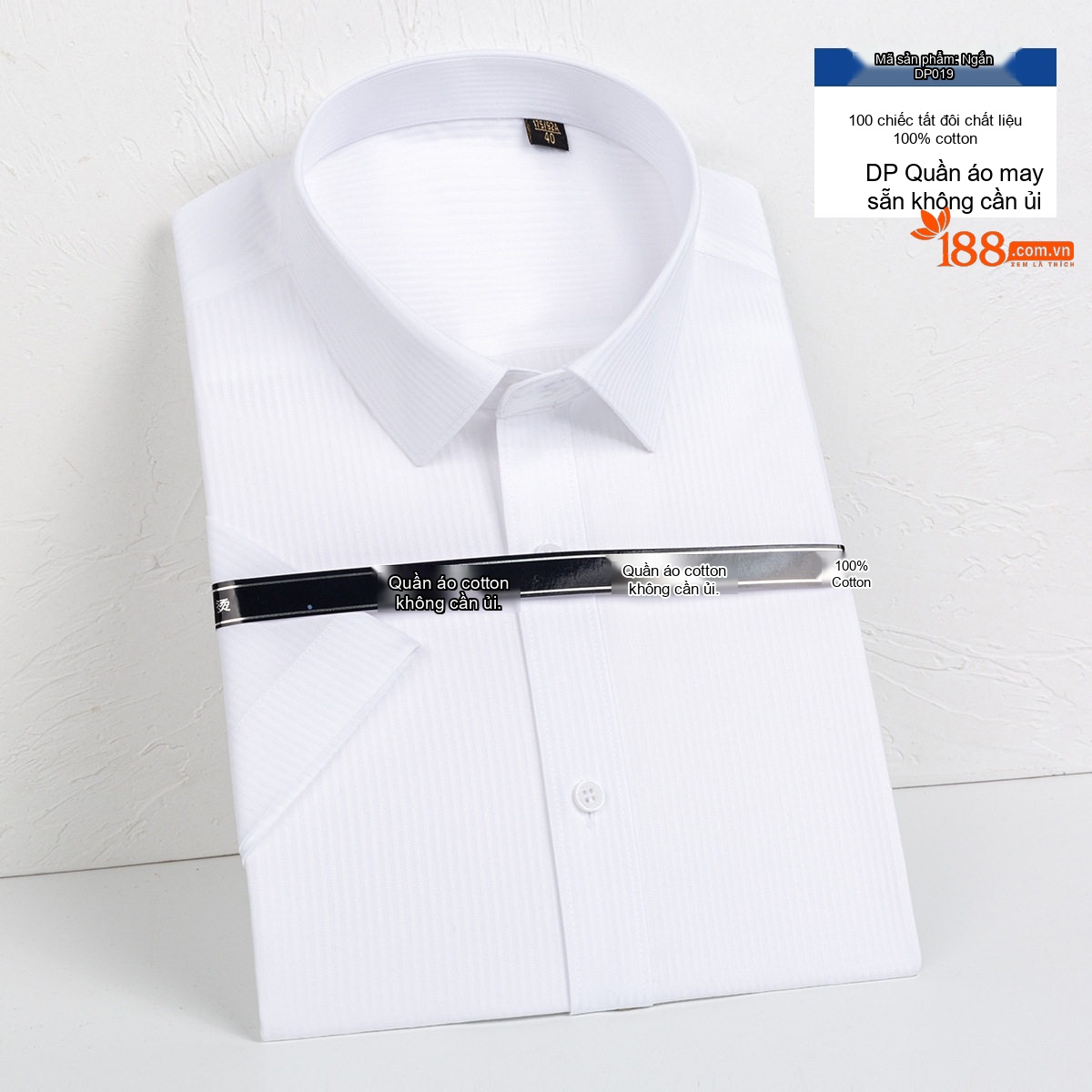 Áo Sơ Mi Nam Tay Ngắn Cotton Dáng Ôm Chống Nhăn Màu Xanh, Trắng chi tiết 14