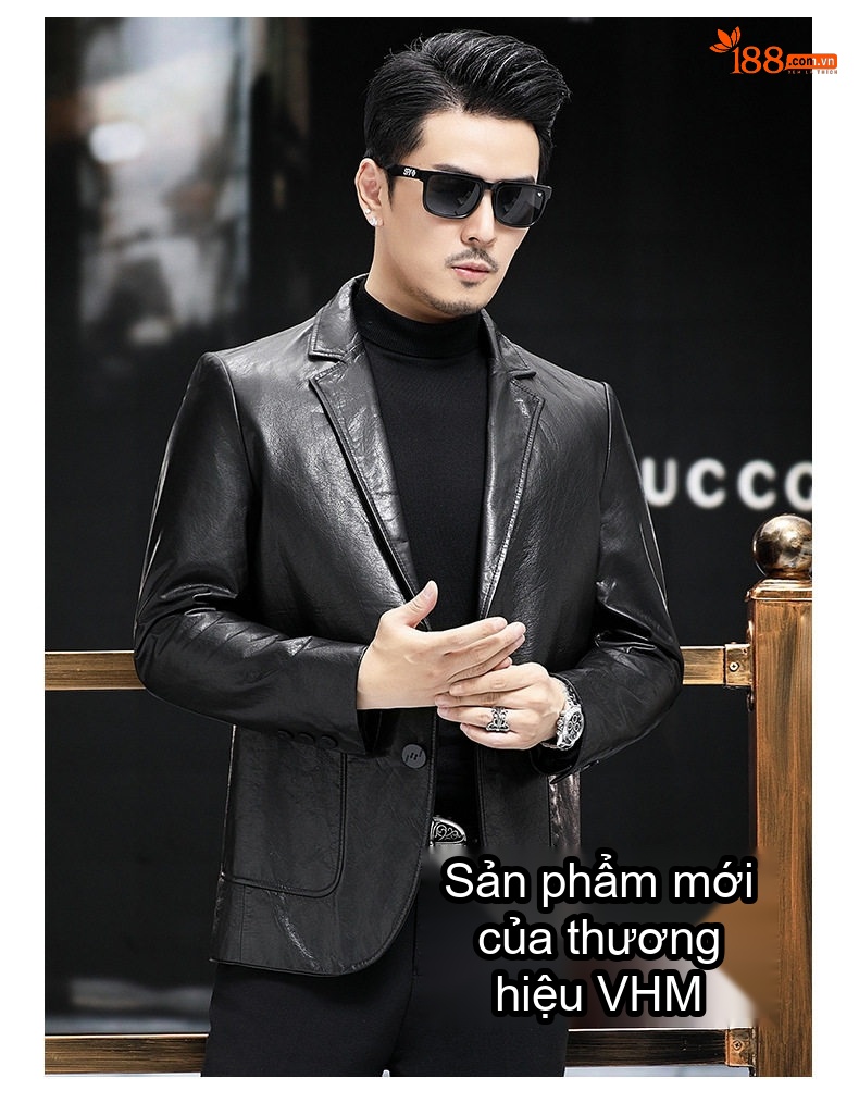 Áo Khoác Da Bò Nam Dáng Vest Tây Khóa Cài Phong Cách Hải Ninh Màu Đen chi tiết 15