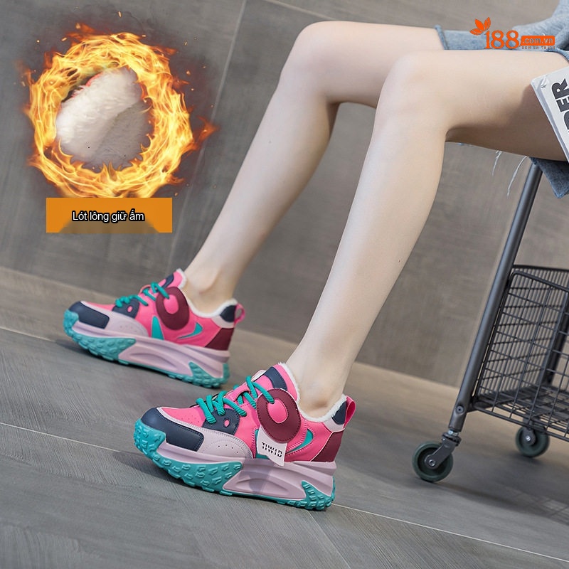 Giày Thể Thao Nữ Đế Dày Tăng Chiều Cao Khoảng 5cm Phong Cách Hàn Quốc Màu Trắng, Đen, Hồng