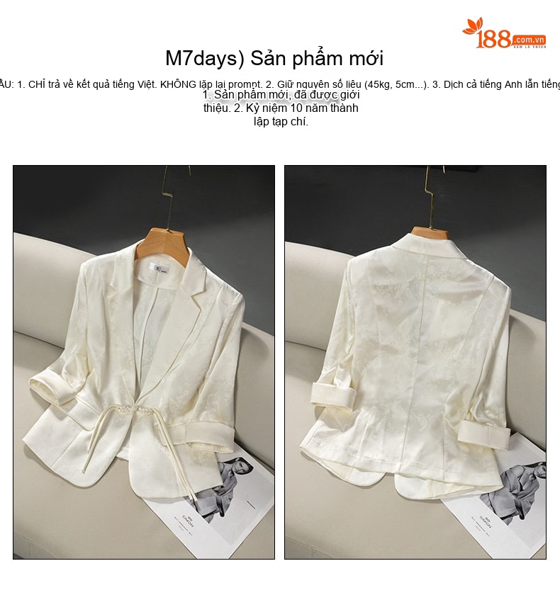 Áo Khoác Blazer Nữ Tay Lửng Phong Cách Trung Hoa Cổ Điển Dáng Ôm Màu Trắng, Đen chi tiết 11