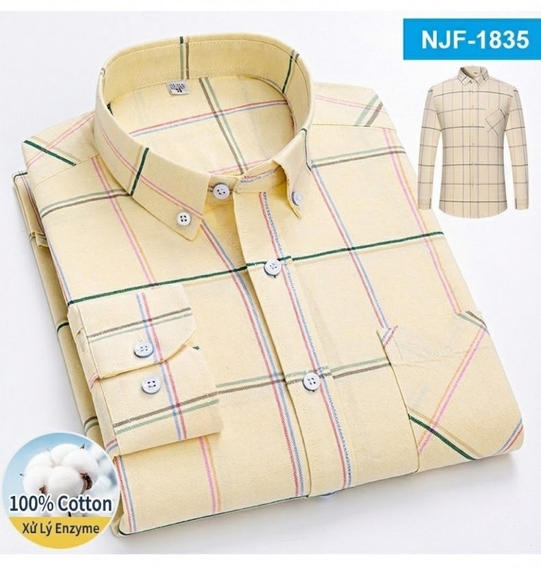 Áo Sơ Mi Tay Dài Cotton Oxford Dáng Rộng Thoải Mái Màu Trắng, Xám, Xanh, Đỏ... chi tiết 32
