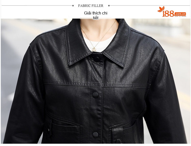 Áo Khoác Da Thật Nữ Kiểu Bomber Ngắn Màu Đen, Nâu chi tiết 25