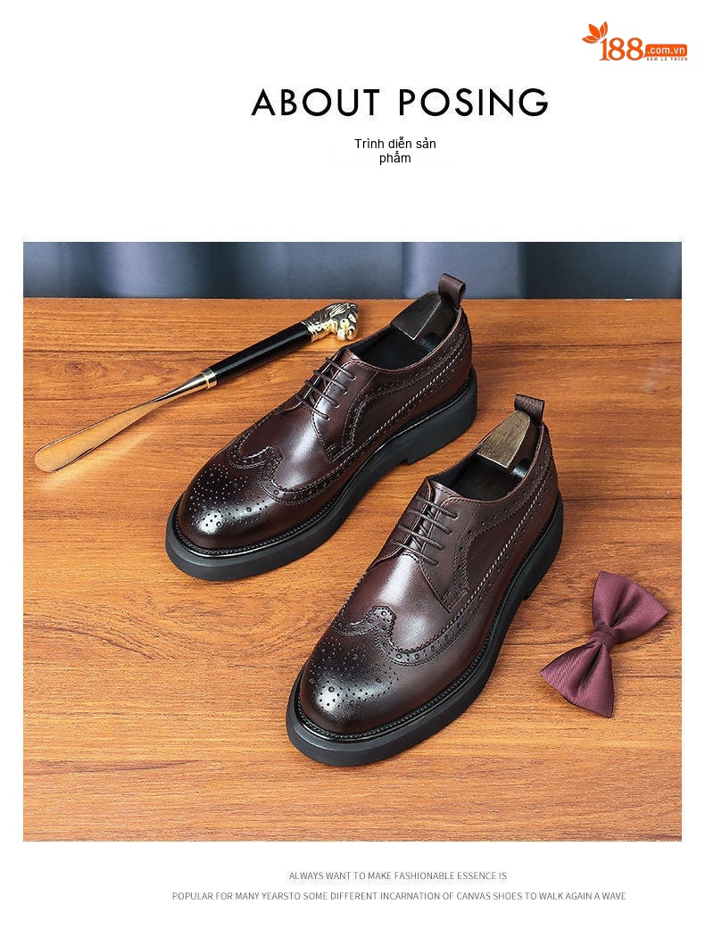 Giày Tây Buộc Dây Nam Da Bò Dáng Oxford Chiều Cao Đế Khoảng 3cm Màu Đen, Nâu chi tiết 15