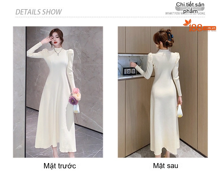 Váy Dệt Kim Tay Phồng dáng chữ A Qua Gối Phong Cách Tiểu Thư Màu Đen, Trắng, Xám chi tiết 3