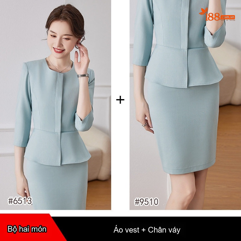 Bộ Vest Công Sở Nữ Quần/Chân Váy Thanh Lịch Màu Đen, Xanh Navy, Xanh Mint
