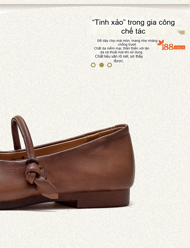 Giày Búp Bê Nữ Quai Ngang Da Bóng Chiều Cao Đế Khoảng 1cm Màu Nâu, Đỏ chi tiết 4