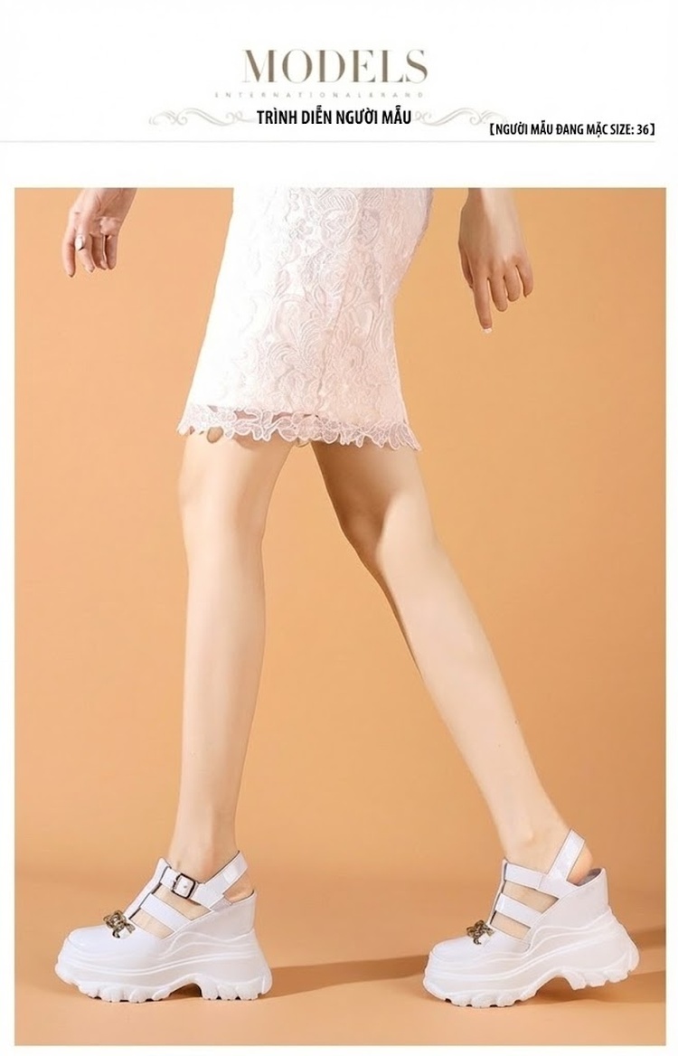 Giày Sandal Cao Gót Nữ Bít Mũi Da Bóng Đế Xuồng Gót Cao 12cm Màu Đen, Xanh Lá, Trắng chi tiết 4