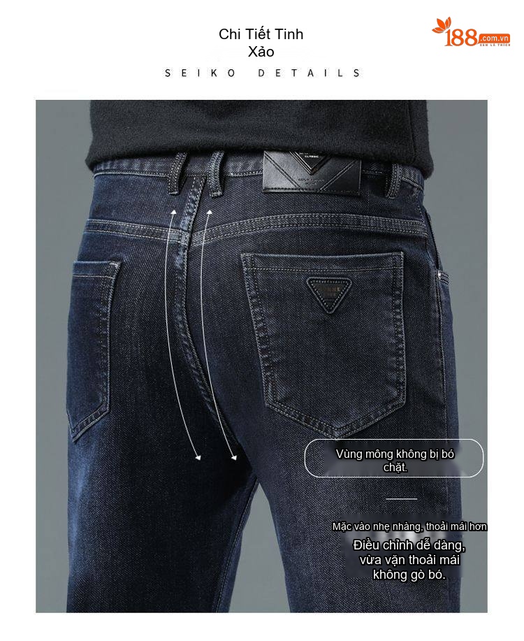 Quần Jeans Nam Ống Đứng Dáng Ôm Vừa Co Giãn Nhẹ Phong Cách Trung Niên Màu Đen chi tiết 6