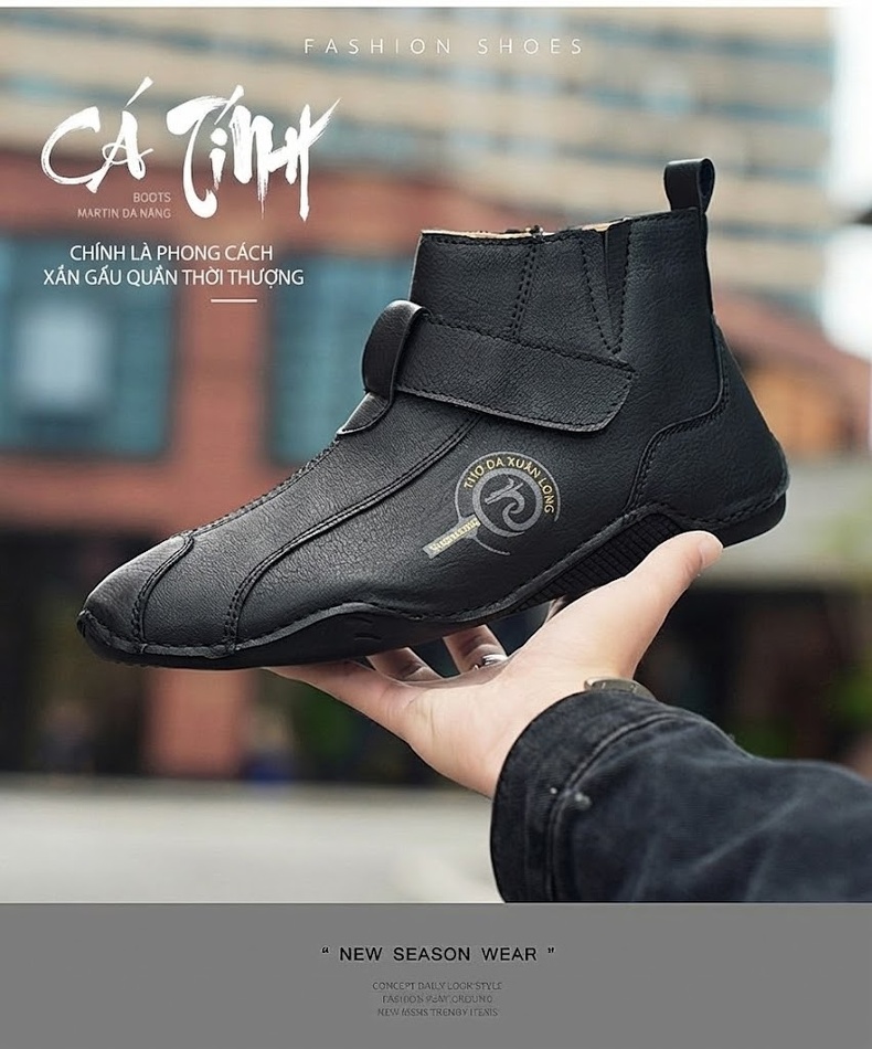 Giày Martin Nam Cổ Cao Lót Lông Giữ Ấm Da Mờ Chiều Cao Đế Khoảng 3cm Màu Đen, Nâu, Xanh chi tiết 2