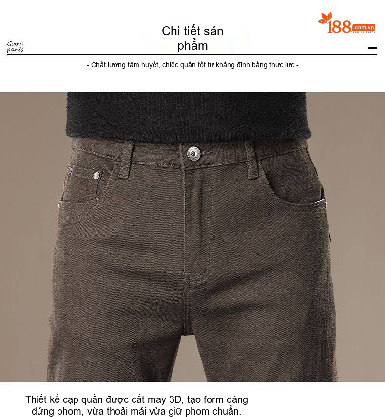 Quần Jean Nam Cotton Ống Đứng Co Giãn Thoải Mái Màu Nâu chi tiết 21