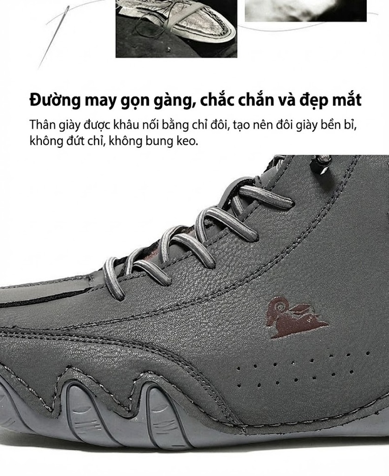 Giày Cao Cổ Nam Giữ Ấm Da Mờ Thể Thao Đế Bệt Chiều Cao Đế Khoảng 3cm Màu Kem, Nâu, Xám chi tiết 7