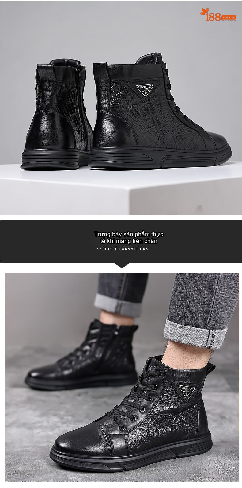 Giày Boot Martin Nam Da Bò Cao Cổ Phong Cách Anh Quốc Chiều Cao Đế Khoảng 3cm Màu Đen chi tiết 12