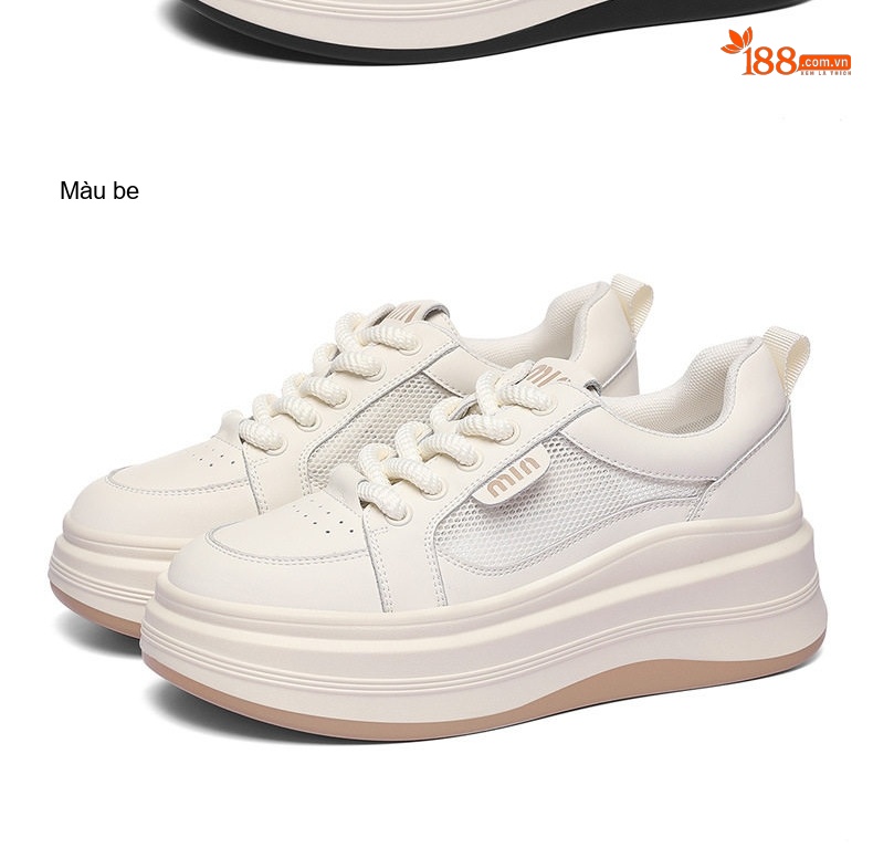 Giày Thể Thao Nữ Da Thật Kiểu Dáng Sneaker Chiều Cao Đế Khoảng 4cm Màu Trắng, Đen chi tiết 6
