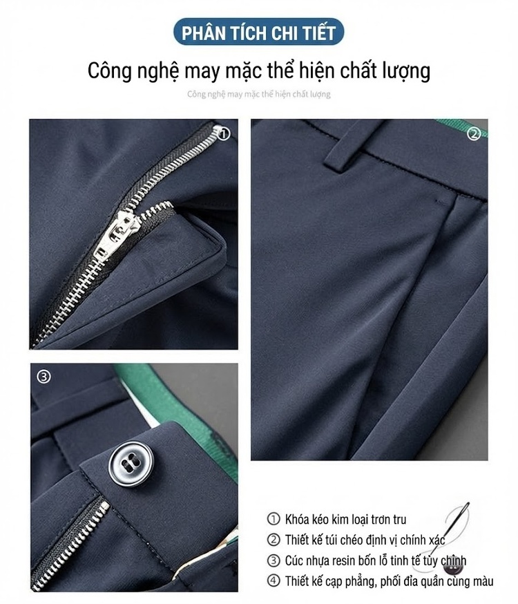 Quần Tây Nam Dáng Suông Lớn, Thoáng Mát, Chống Nhăn Màu Đen, Xanh Navy chi tiết 2