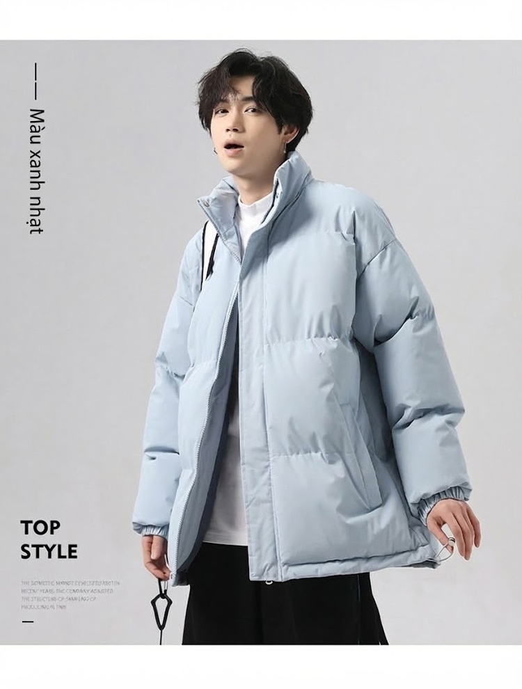 Áo Khoác Cotton Nam Nữ Dáng Rộng Cổ Trụ Chống Thấm Nước Mùa Đông Màu Xám Đậm, Tím, Đỏ, Xanh Lá... chi tiết 53