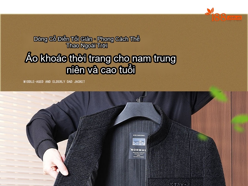 Áo Khoác Nam Trung Niên Chenille Lót Bông Dày Dặn Cổ Trụ Màu Đen, Xám chi tiết 1