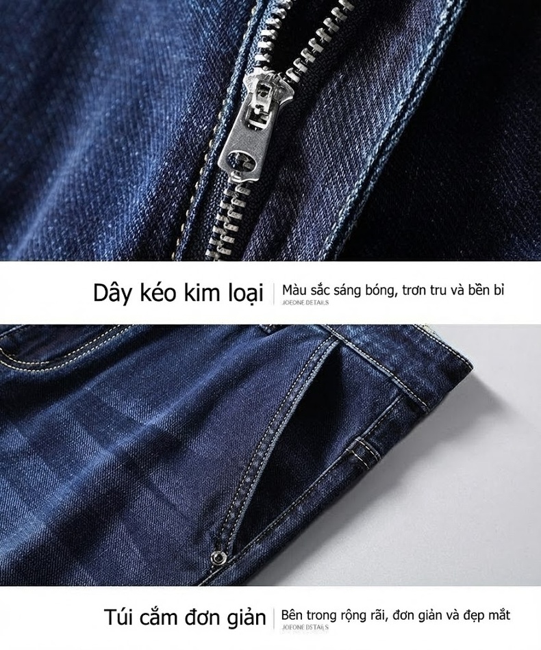 Quần Jeans Dài Nam Ống Đứng Co Giãn Thoải Mái Màu Xanh Dương Đậm chi tiết 25