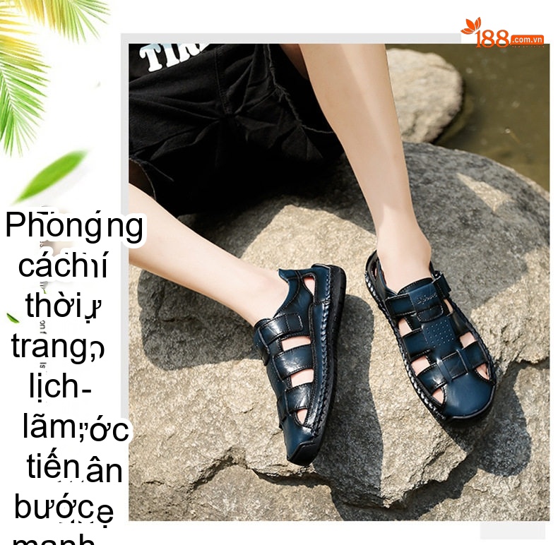 Sandal Nam Da Thật Thủ Công Chiều Cao Đế Khoảng 3cm Màu Nâu, Đen, Xanh Navy... chi tiết 7