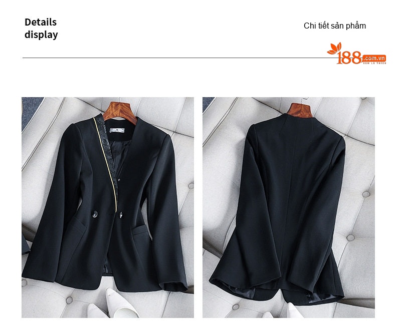 Bộ Vest Công Sở Nữ Quần Dài/Chân Váy Áo Blazer Thanh Lịch Màu Đen, Xanh Dương, Tím chi tiết 28
