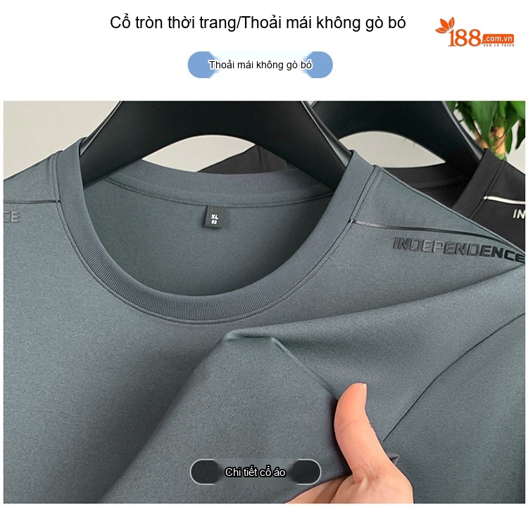 Áo Thun Nam Cổ Tròn Tay Ngắn Mỏng Thoáng Khí Màu Đen, Xám chi tiết 7