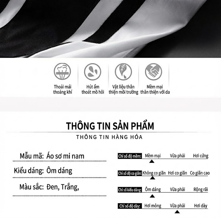 Áo Sơ Mi Nam Tay Dài Phối Màu Tương Phản In Họa Tiết Tia Chớp Kiểu Dáng Ôm Vừa Vặn Màu Đen, Trắng chi tiết 5