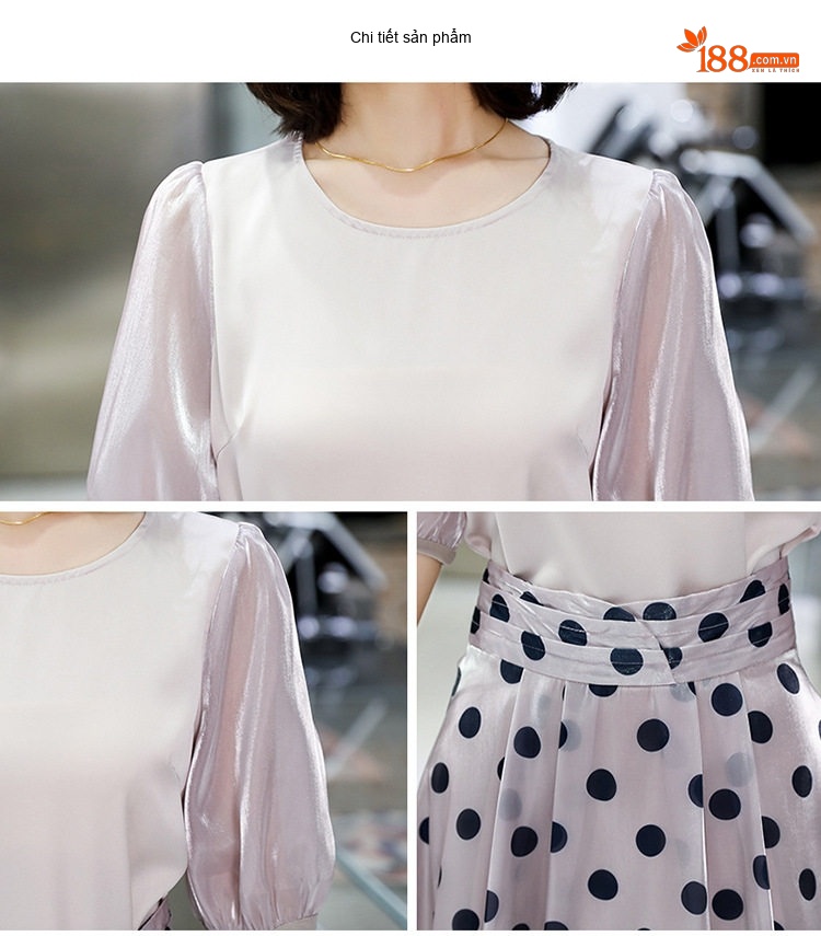 Set Bộ Áo Sơ Mi Tay Phồng Quần/Chân Váy Midi Họa Tiết Chấm Bi Phong Cách Hàn Quốc Màu Hồng, Đen chi tiết 17