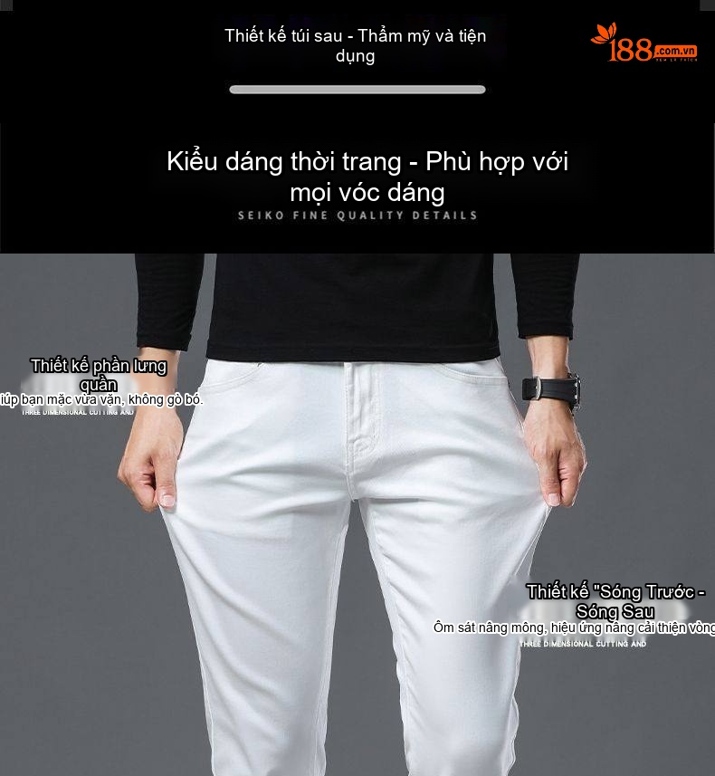 Quần Jean Dáng Ôm Nam Cotton Màu Trắng, Đen chi tiết 4