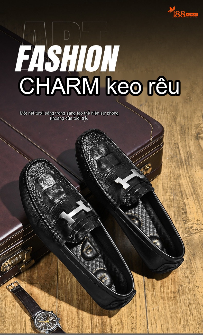 Giày Lười Nam Vân Cá Sấu Da Bò Chiều Cao Đế Khoảng 2cm Màu Đen, Nâu, Xám chi tiết 1