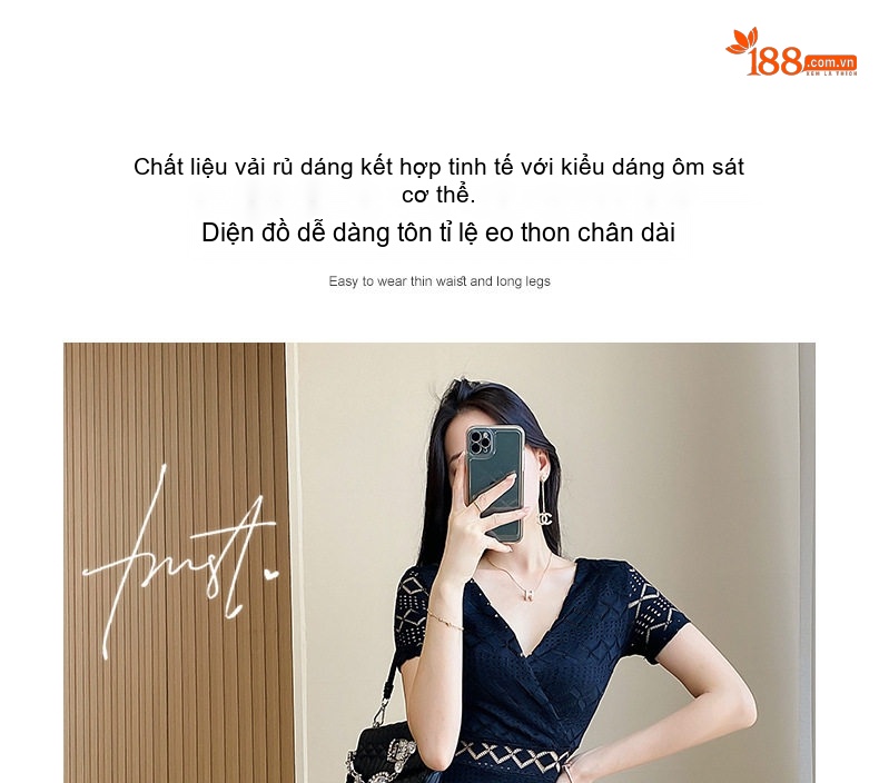 Váy Ren Nữ Dáng Dài Thanh Lịch Màu Đen chi tiết 3