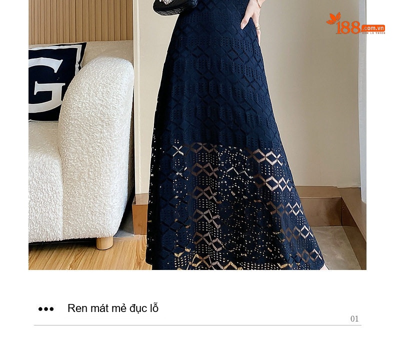 Váy Ren Nữ Dáng Dài Thanh Lịch Màu Đen chi tiết 4