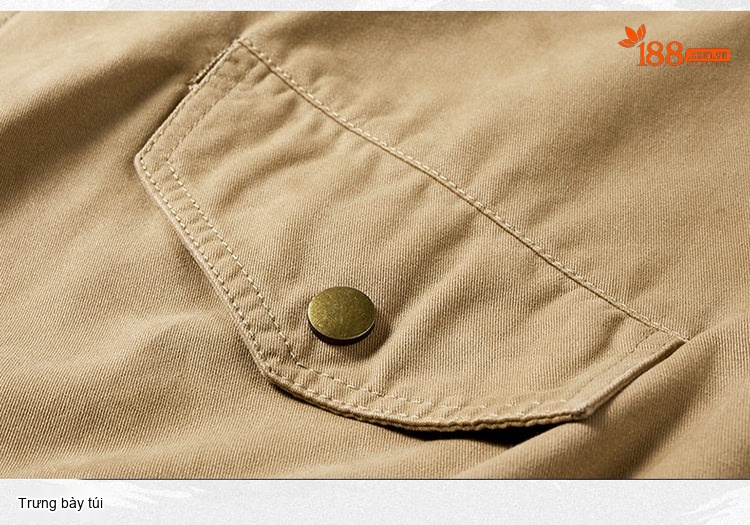 Áo Khoác Bomber Nam Vải Cotton Giặt Nước Cổ Bóng Chày Màu Xanh Olive, Đen, Xanh Navy, Be chi tiết 4