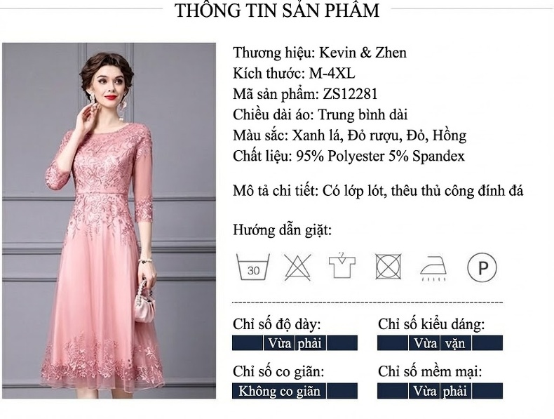 Đầm Dự Tiệc Nữ Cao Cấp Đính Đá Thêu Hoa Lưới Voan Tay Lỡ Màu Hồng chi tiết 18