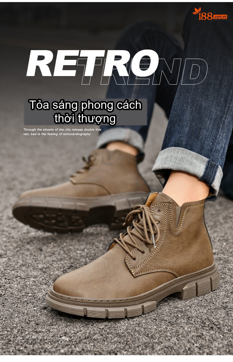Giày Boot Martin Nam Cổ Cao Da Mờ Chiều Cao Đế Khoảng 3cm Màu Đen, Nâu chi tiết 17