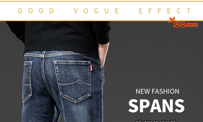 Quần Jean Nam Ống Đứng Co Giãn Thoải Mái Màu Xanh Denim chi tiết 5