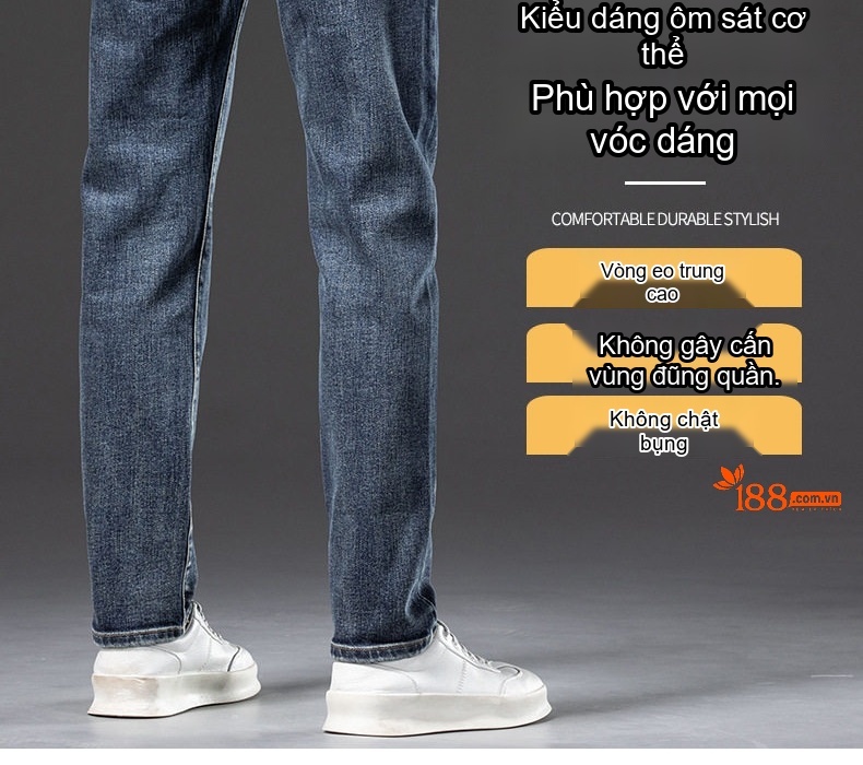Quần Jean Nam Ống Đứng Co Giãn Thoải Mái Màu Xanh Denim chi tiết 6