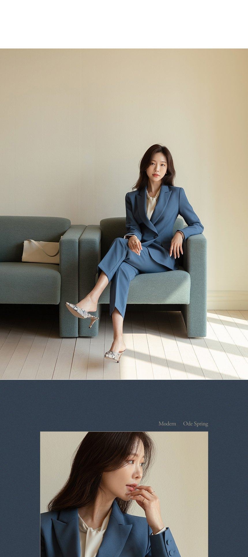 Bộ Vest Công Sở Nữ Áo Khoác Blazer Quần Ống Lửng Phong Cách Hàn Quốc Màu Xanh, Hồng chi tiết 26