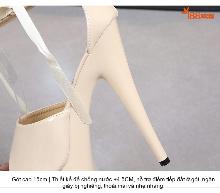 Giày Sandal Cao Gót Nữ Quai Cổ Chân Da Bóng Gót Cao 13cm Màu Đen, Đỏ, Kem, Xanh... chi tiết 5