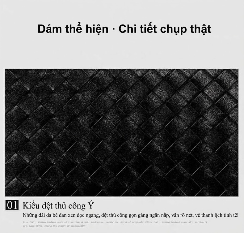 Ví Da Bò Dáng Ngang Dệt Sợi Thủ Công, Ví Đựng Thẻ Da Thật Phong Cách Doanh Nhân Màu Đen chi tiết 9