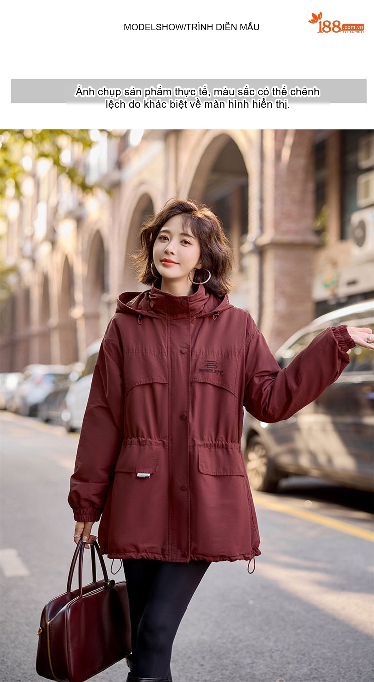 Áo Khoác Parka Nữ Cotton Lót Lông Dày Dặn Dáng Dài Giữ Ấm Màu Đỏ Ancola, Nâu, Đen chi tiết 10