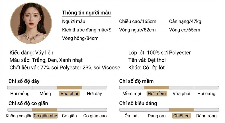 Váy A Chữ Nữ Cổ Tròn Đính Hạt, Thắt Eo Phong Cách Tiểu Thư Màu Đen, Trắng chi tiết 2