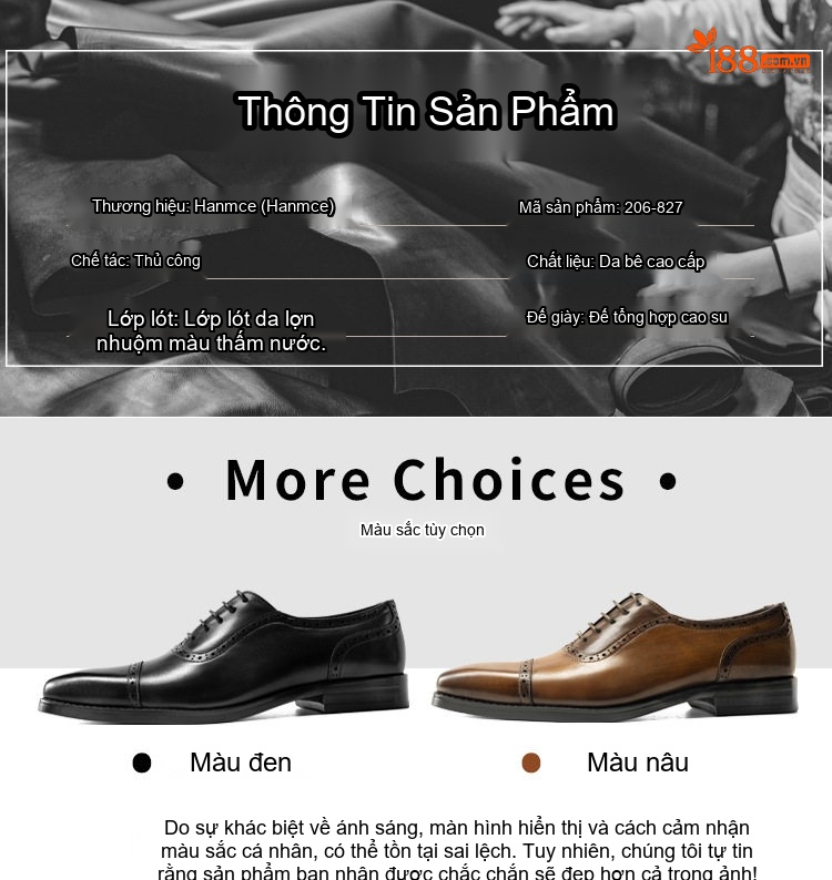 Giày Tây Oxford Buộc Dây Nam Da Bóng Chiều Cao Đế Khoảng 3cm Màu Đen, Nâu chi tiết 6