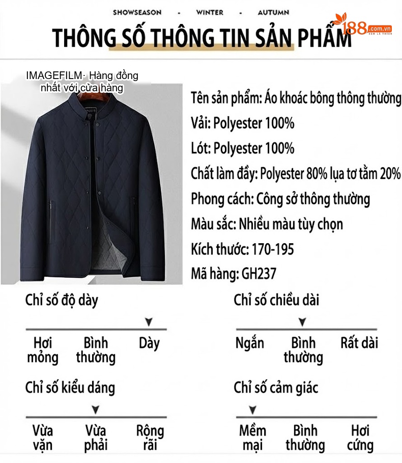Áo Khoác Bông Nam Trung Niên Dáng Dài Vừa Cổ Trụ Chống Gió Giữ Ấm Màu Xanh Navy chi tiết 8