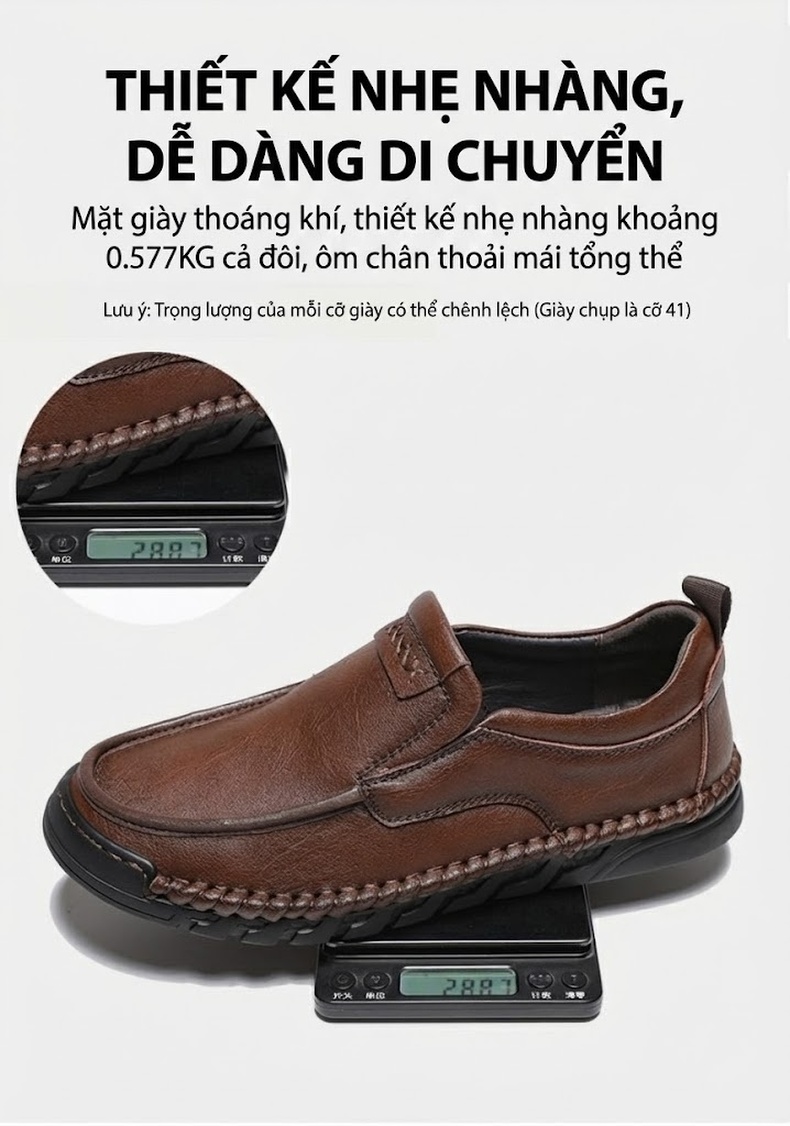 Giày Lười Nam Da Bóng Thủ Công Chiều Cao Đế Khoảng 2cm Màu Đen, Nâu chi tiết 5