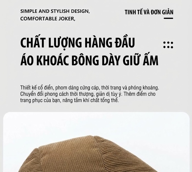 Áo Khoác Phao Nam Nữ Cotton Lót Dày Mũ Rời Chất Liệu Vải Lanh Màu Be, Đen, Xanh Lá, Hồng... chi tiết 13