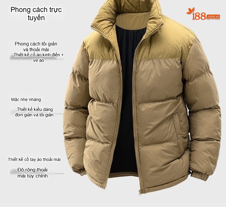 Áo Khoác Cotton Nam Nữ Có Mũ Trùm Đầu Tháo Rời Được Dáng Rộng Lót Dày Màu Vàng, Đen chi tiết 8